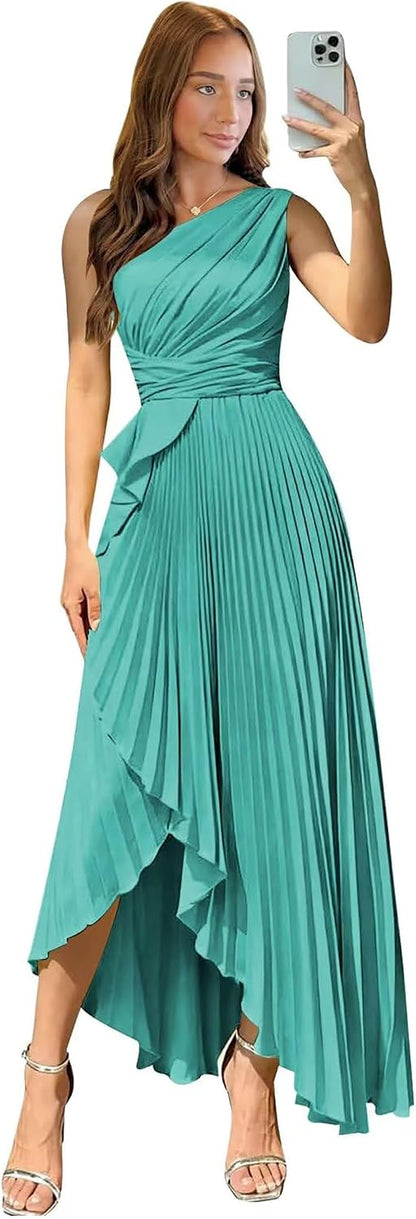 Satin One Shoulder Wedding Guest Dresses Long Asymmetrical Formal Prom Party Evening Gowns High Low 2026