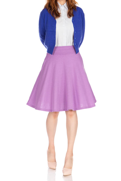 Dani's Choice High-Waisted Cotton Blend Skirt with Pockets - Knee Length A-line Flare for Business and Casual Wear