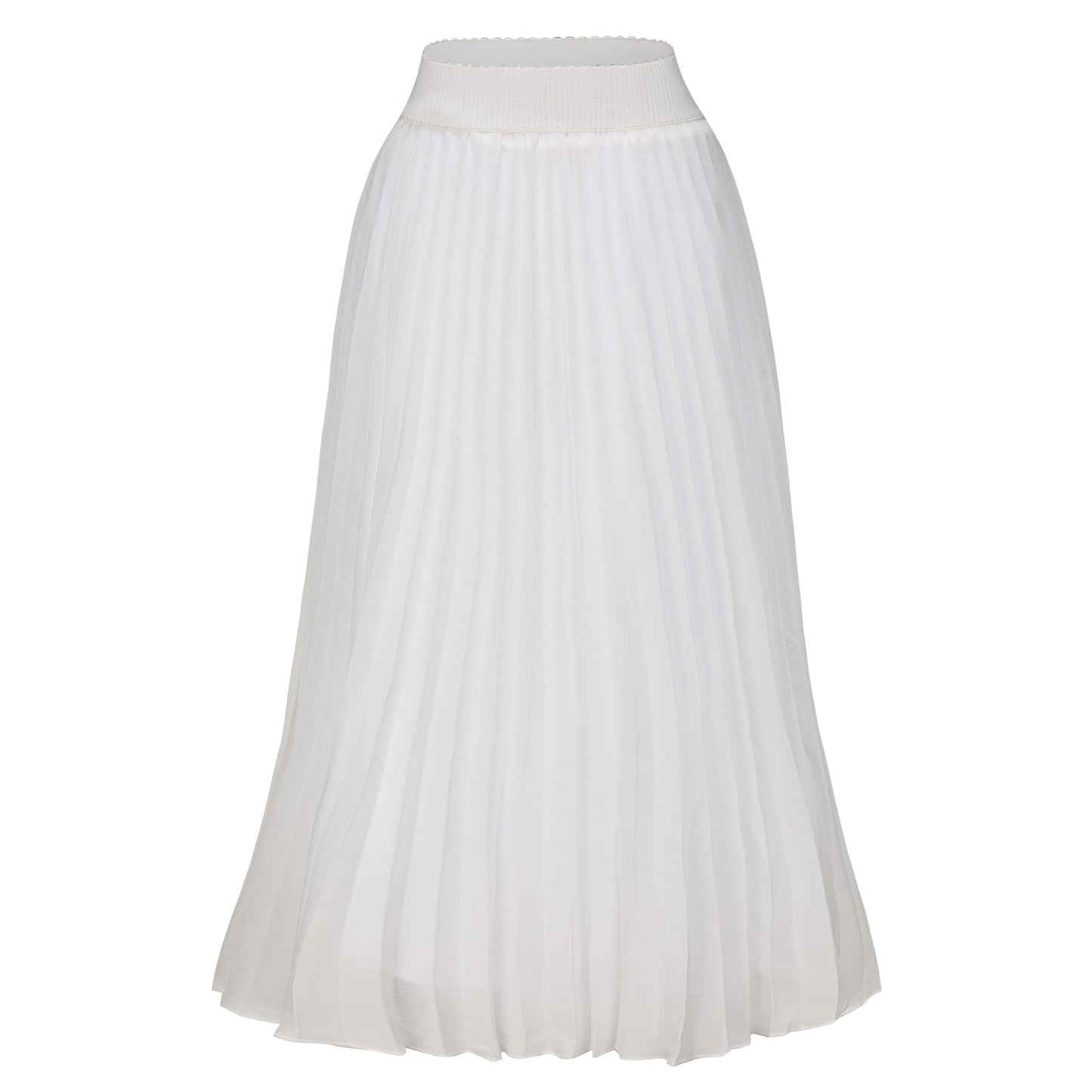 Womens Chiffon High Waist Skirt Pleated A-Line Swing Elastic Shirring Midi Length