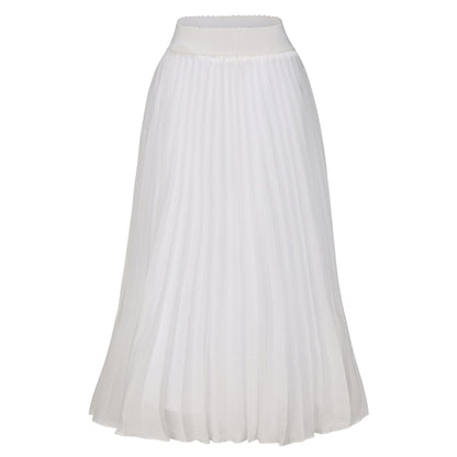 Womens Chiffon High Waist Skirt Pleated A-Line Swing Elastic Shirring Midi Length