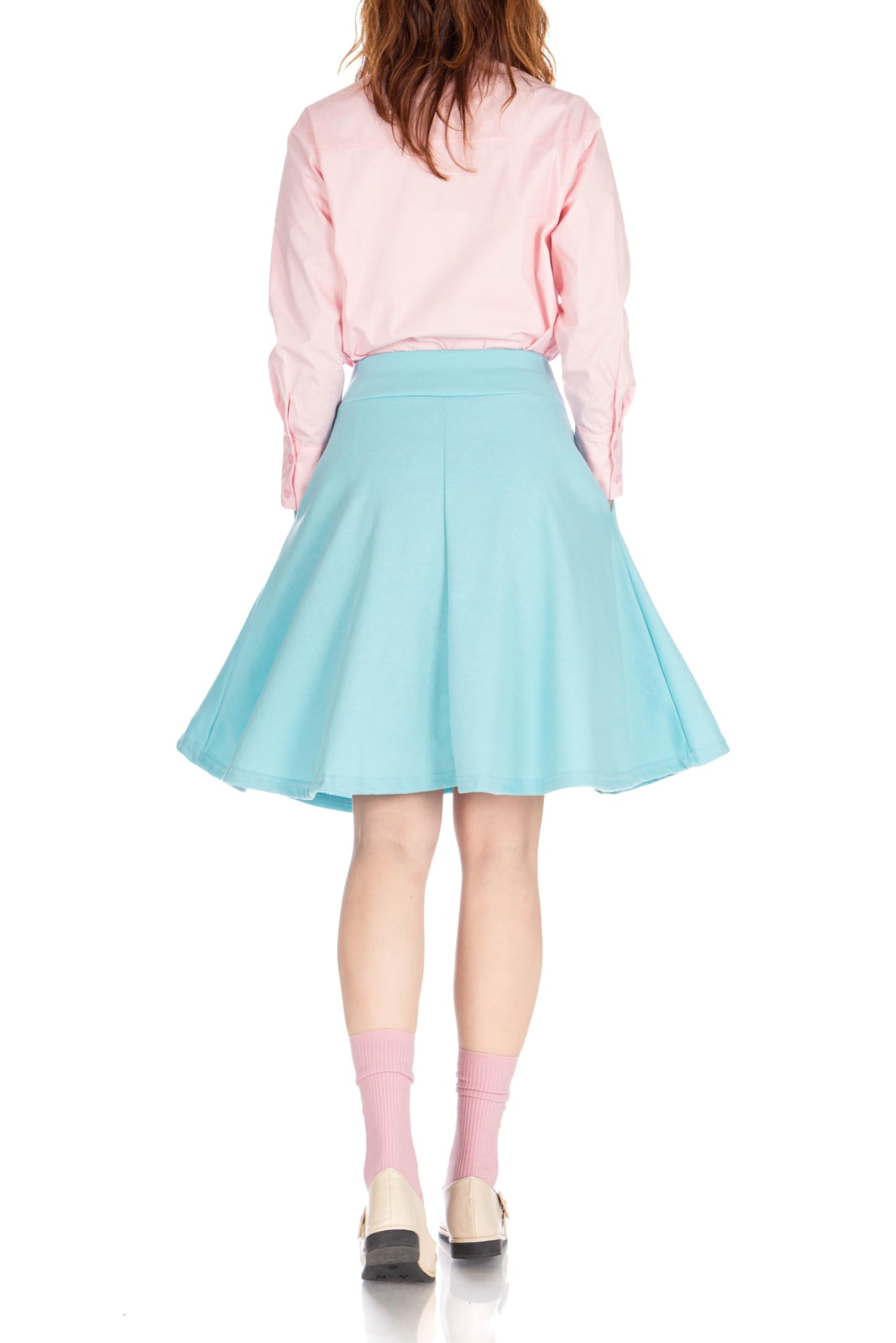 Dani's Choice High-Waisted Cotton Blend Skirt with Pockets - Knee Length A-line Flare for Business and Casual Wear