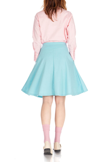 Dani's Choice High-Waisted Cotton Blend Skirt with Pockets - Knee Length A-line Flare for Business and Casual Wear