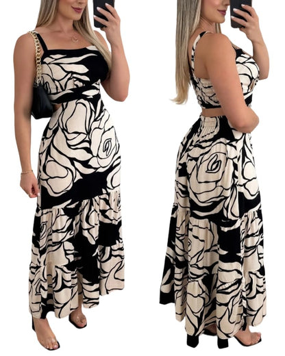 CHICME Summer Dresses for Women 2026 Sleeveless Casual Boho Maxi Dress Square Neck Cut Out Floral A Line Dress