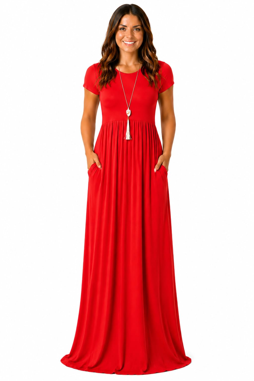 AUOMITH Women's 2026 Summer Short Sleeve Empire High Waist Long Maxi Dress with Pockets