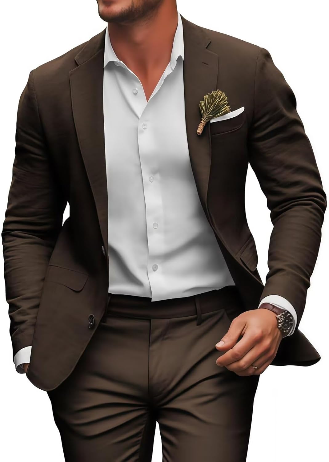 Retro Linen Mens Suit 2 Pieces Slim Fit Light Weight Beach Summer Wedding Tuxedo Set Jacket Blazer Pants for Men