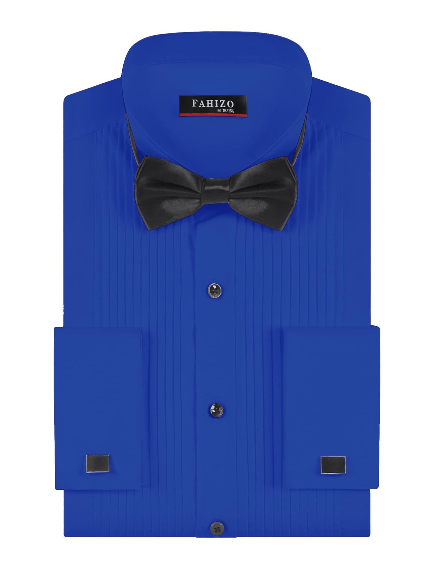 FAHIZO Men's White Tuxedo Shirt with Wing Collar, French Cuffs & Accessories