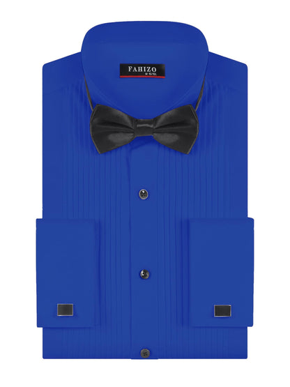 FAHIZO Men's White Tuxedo Shirt with Wing Collar, French Cuffs & Accessories