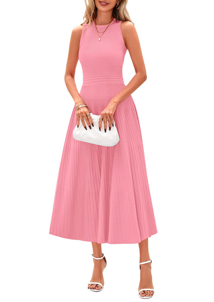 PRETTYGARDEN Spring Casual Dresses for Women 2026 Summer Business Work Midi Sleeveless A Line Pleated Cocktail Dress