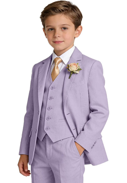 Boys Linen Suit Formal 3 Piece Toddler Tuxedo for Summer Beach Wedding Outfit Slim Fit Kids Suits Jacket Vest Pants