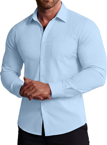 COOFANDY Stretch Mens Dress Shirts Wrinkle Free Long Sleeve Dress Shirt Muscle Fit Button Down Shirt