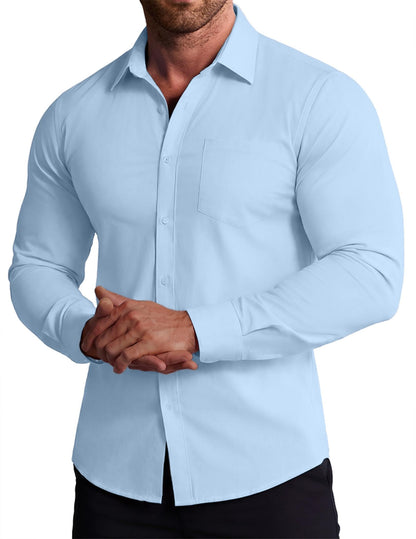 COOFANDY Stretch Mens Dress Shirts Wrinkle Free Long Sleeve Dress Shirt Muscle Fit Button Down Shirt