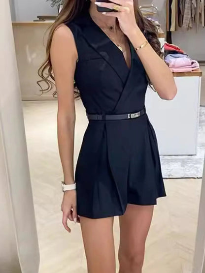 Women's Solid Sleeveless Surplice Romper – Relaxed Fit