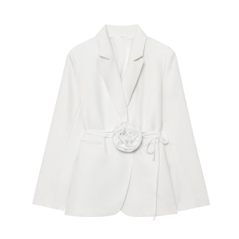 Womens Loose-Fit Lace-Up Blazer With 3D Floral Embellishments (See size chart where applicable)