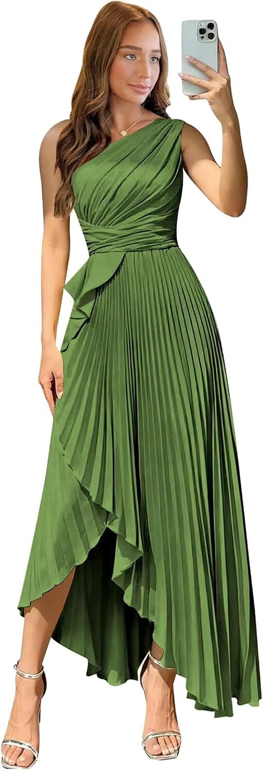 Satin One Shoulder Wedding Guest Dresses Long Asymmetrical Formal Prom Party Evening Gowns High Low 2026