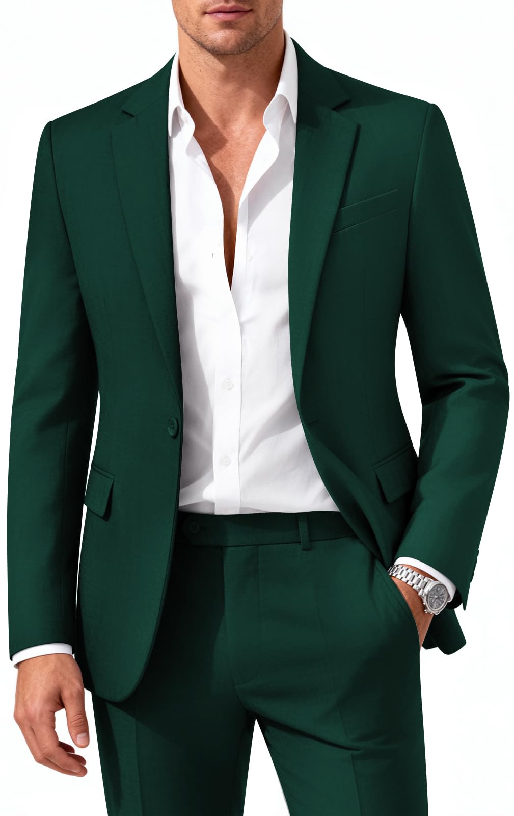 MAGE MALE Mens 2 Piece Suit Slim Fit Solid Wedding Prom Tuxedo Suit with One Button Notch Lapel Blazer and Pants