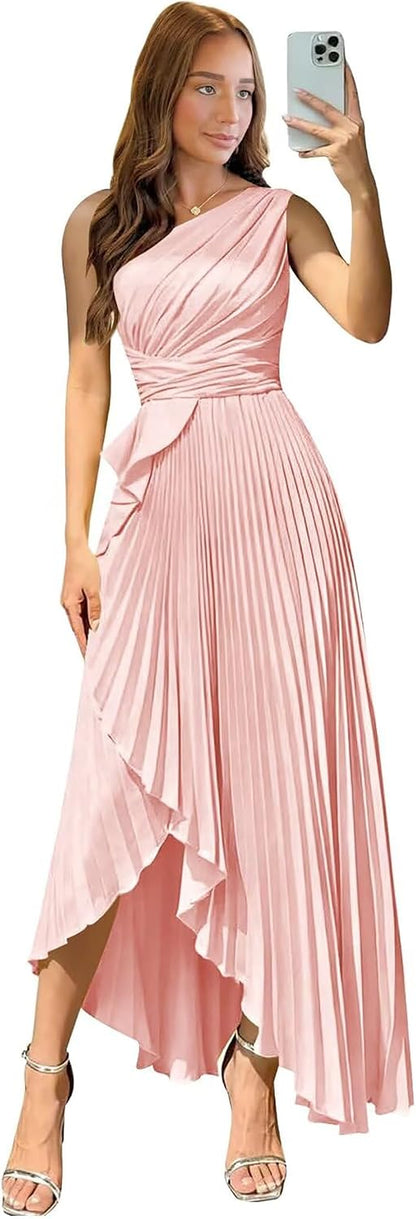 Satin One Shoulder Wedding Guest Dresses Long Asymmetrical Formal Prom Party Evening Gowns High Low 2026
