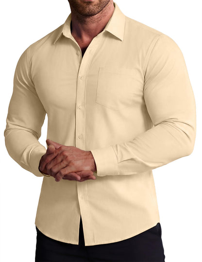 COOFANDY Stretch Mens Dress Shirts Wrinkle Free Long Sleeve Dress Shirt Muscle Fit Button Down Shirt