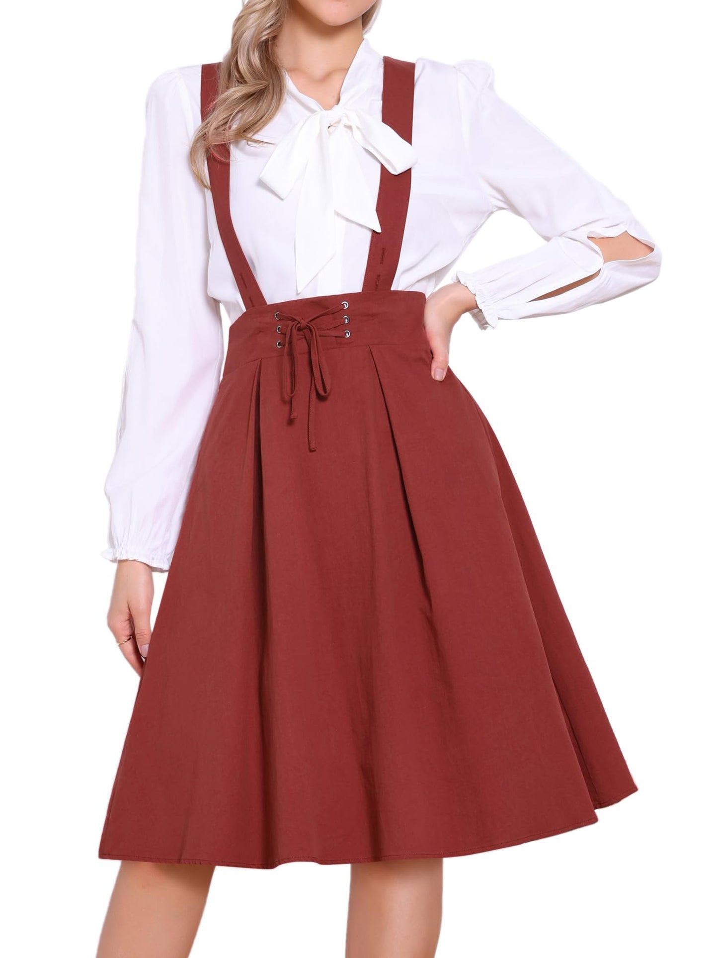 Allegra K Women's Cute Suspender Skirt High Waist Overall Corset Skater Skirt Short Mini Dress
