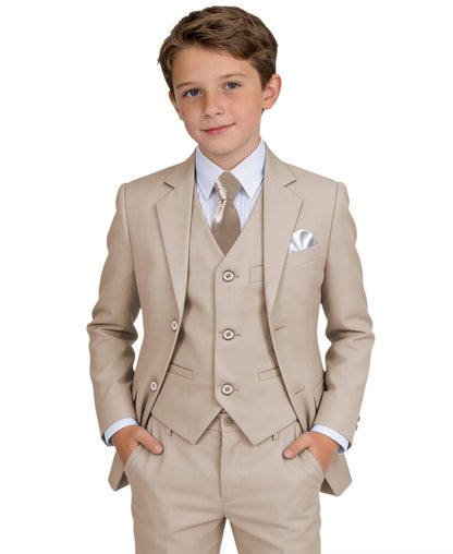 Boys' Suit Kids Formal Tuxedo Suits Set for Boys 6 Piece Dress Clothes Easter Wedding Outfit with Tie Pocket Square
