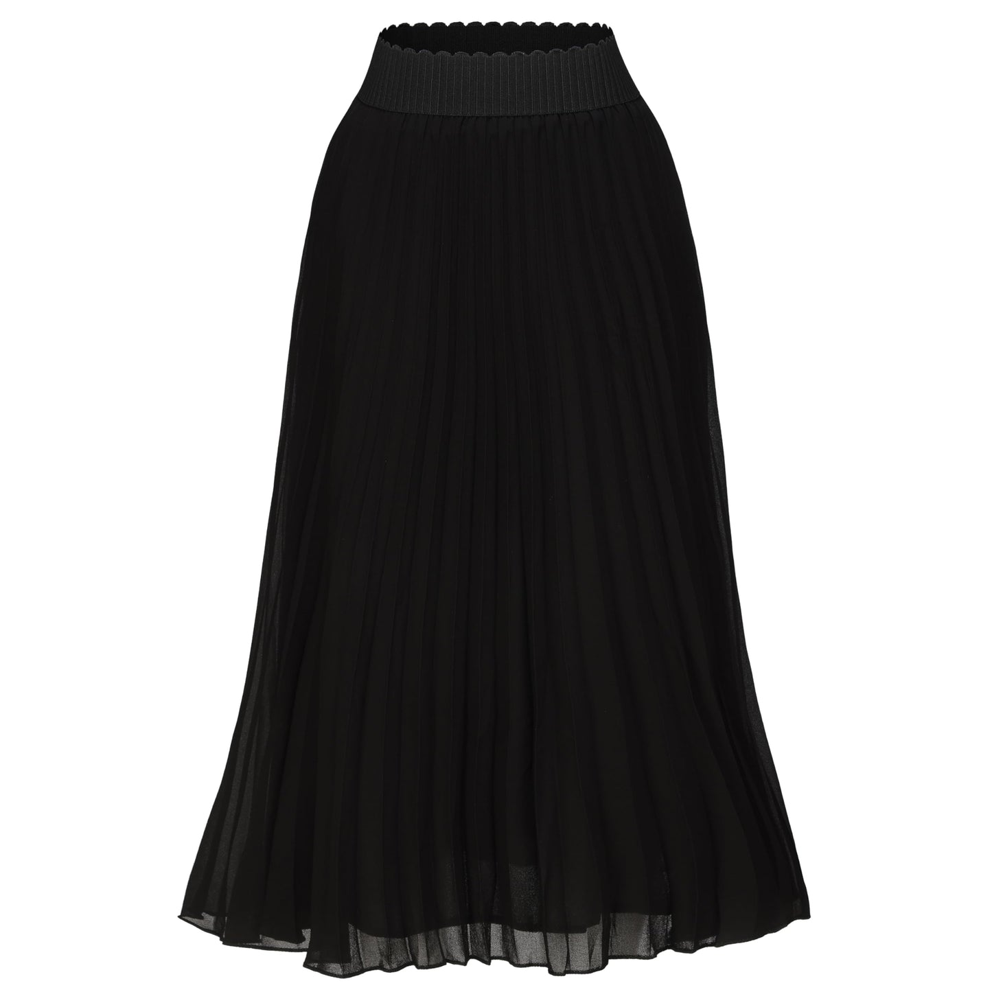 Womens Chiffon High Waist Skirt Pleated A-Line Swing Elastic Shirring Midi Length