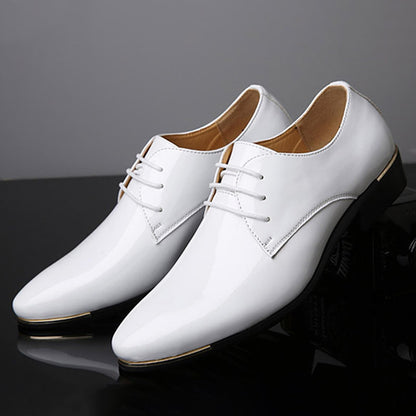 Men's Patent Leather Pointed Toe Derby Dress Shoes Classic Lace-Up Tuxedo Business Formal Oxford Shoes