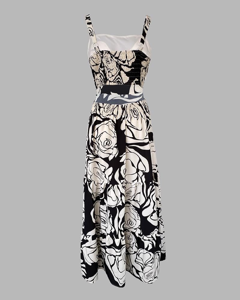 CHICME Summer Dresses for Women 2026 Sleeveless Casual Boho Maxi Dress Square Neck Cut Out Floral A Line Dress