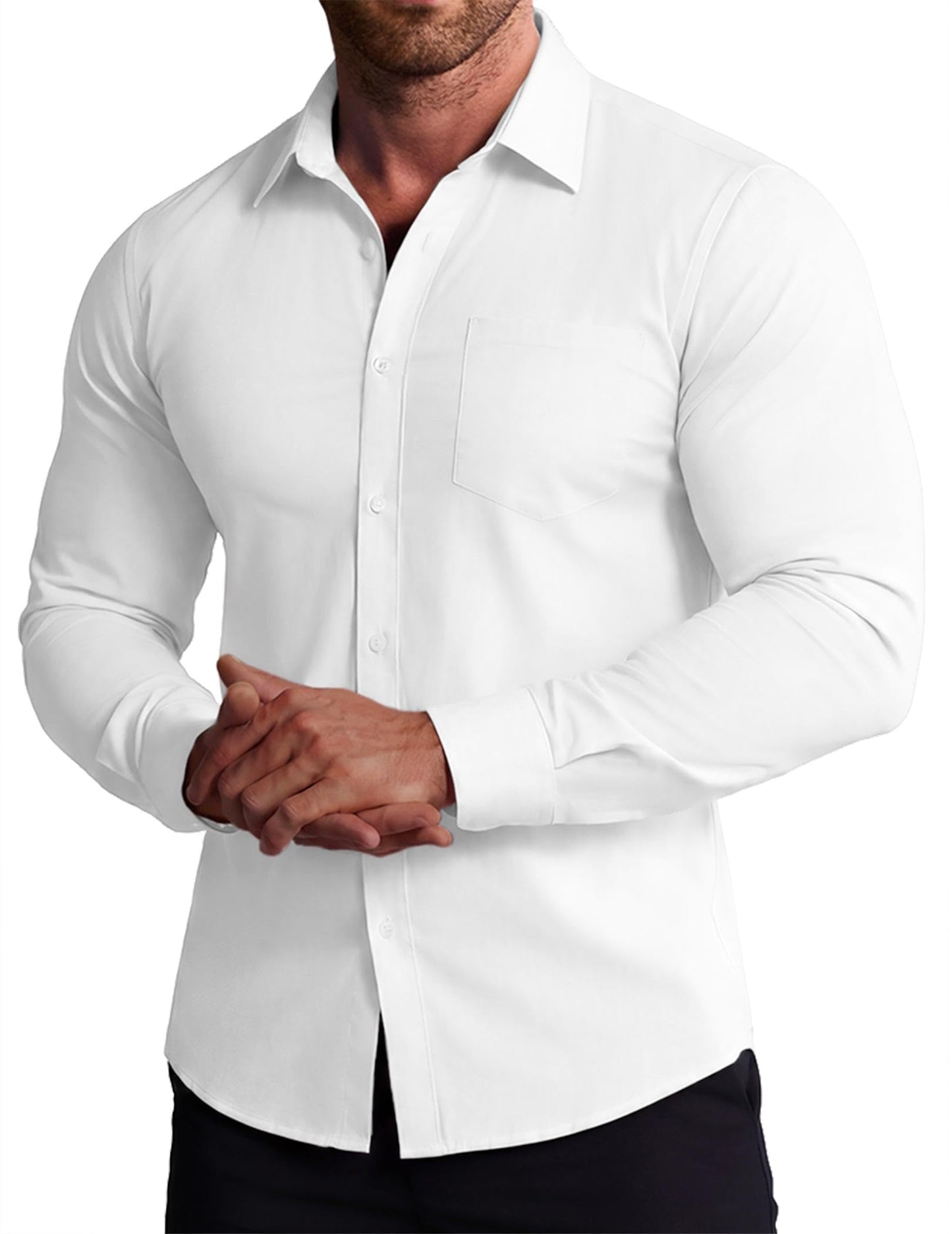 COOFANDY Stretch Mens Dress Shirts Wrinkle Free Long Sleeve Dress Shirt Muscle Fit Button Down Shirt