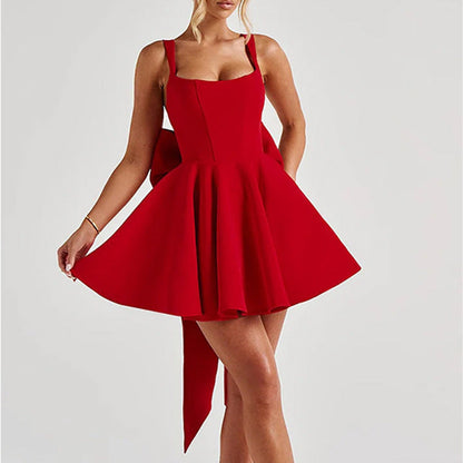 Sweetheart Backless Large Bow Strapless Dress Women's Unique Corset Pattern Splicing Short Skirt