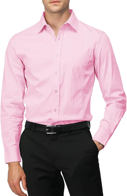 H2H Mens Slim Fit Dress Shirts Stretch Long Sleeve Basic Formal Shirts Solid Business Casual Button Down Shirts