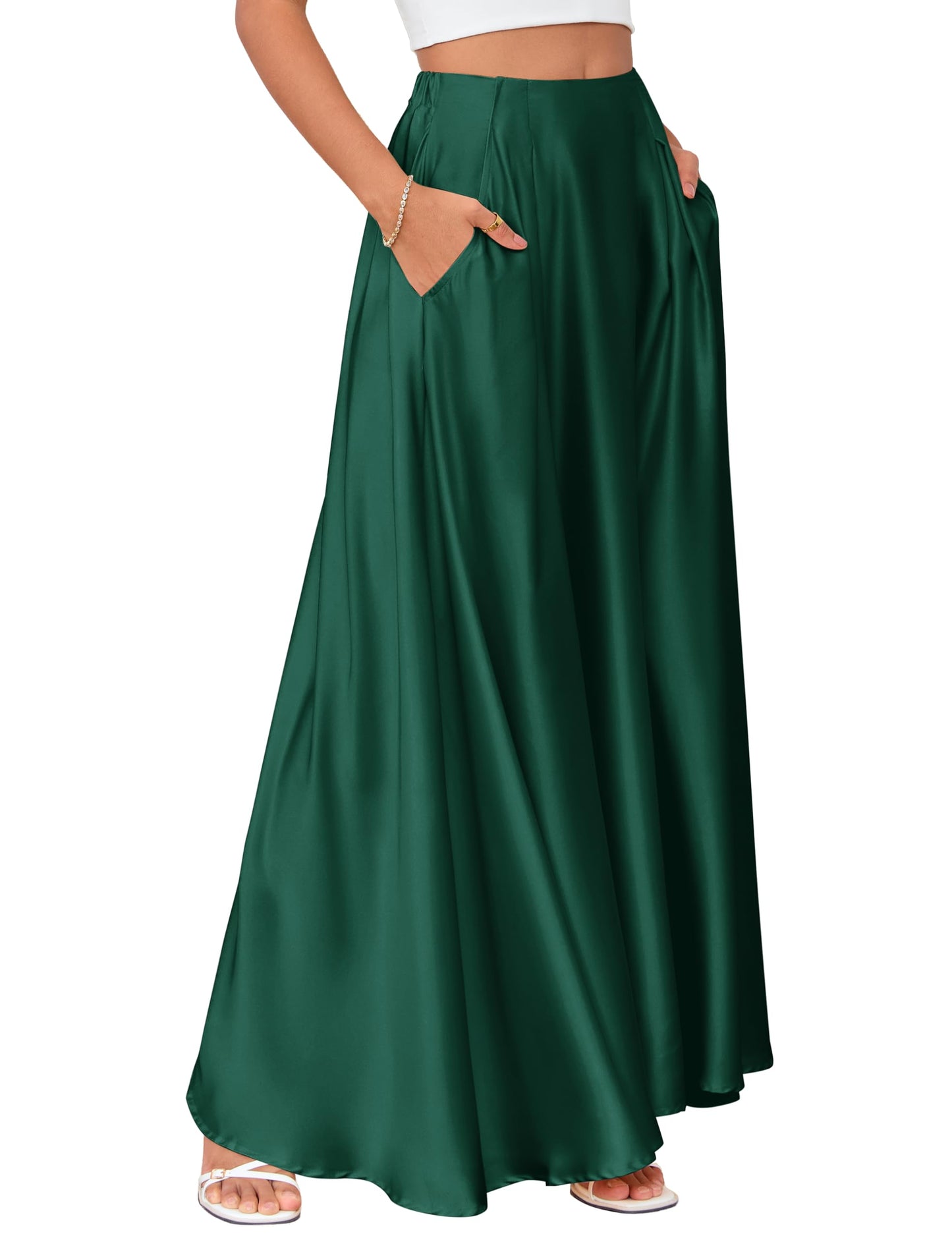 MAKABO Maxi Satin Skirts for Womens High Waisted Flowy Long A line Skirt Trendy for Office Holiday Party