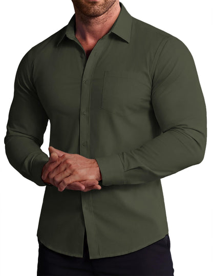 COOFANDY Stretch Mens Dress Shirts Wrinkle Free Long Sleeve Dress Shirt Muscle Fit Button Down Shirt