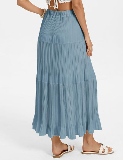 Kate Kasin 2026 Women's Chiffon Maxi Skirt, High Waist Pleated Skirts, Summer Flowy Long Skirts with Underskirt