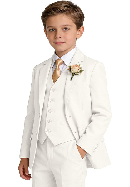 Boys Linen Suit Formal 3 Piece Toddler Tuxedo for Summer Beach Wedding Outfit Slim Fit Kids Suits Jacket Vest Pants