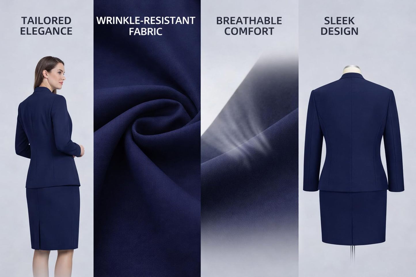 Women's 2 Piece Business Suit Skirt Set Collarless Blazer Jacket & Pencil Skirt Office Work Professional Outfits