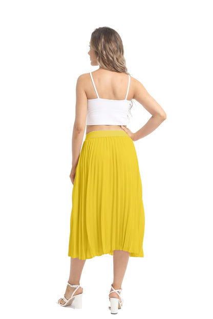 Womens Chiffon High Waist Skirt Pleated A-Line Swing Elastic Shirring Midi Length