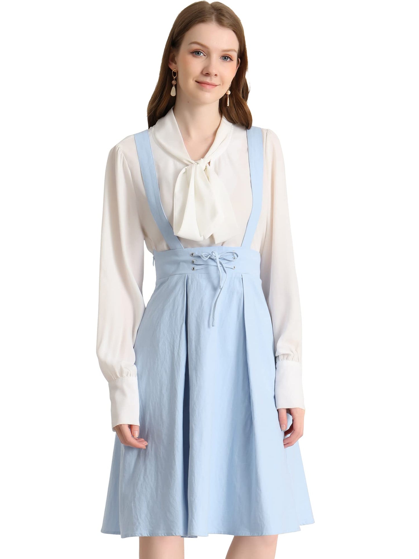 Allegra K Women's Cute Suspender Skirt High Waist Overall Corset Skater Skirt Short Mini Dress