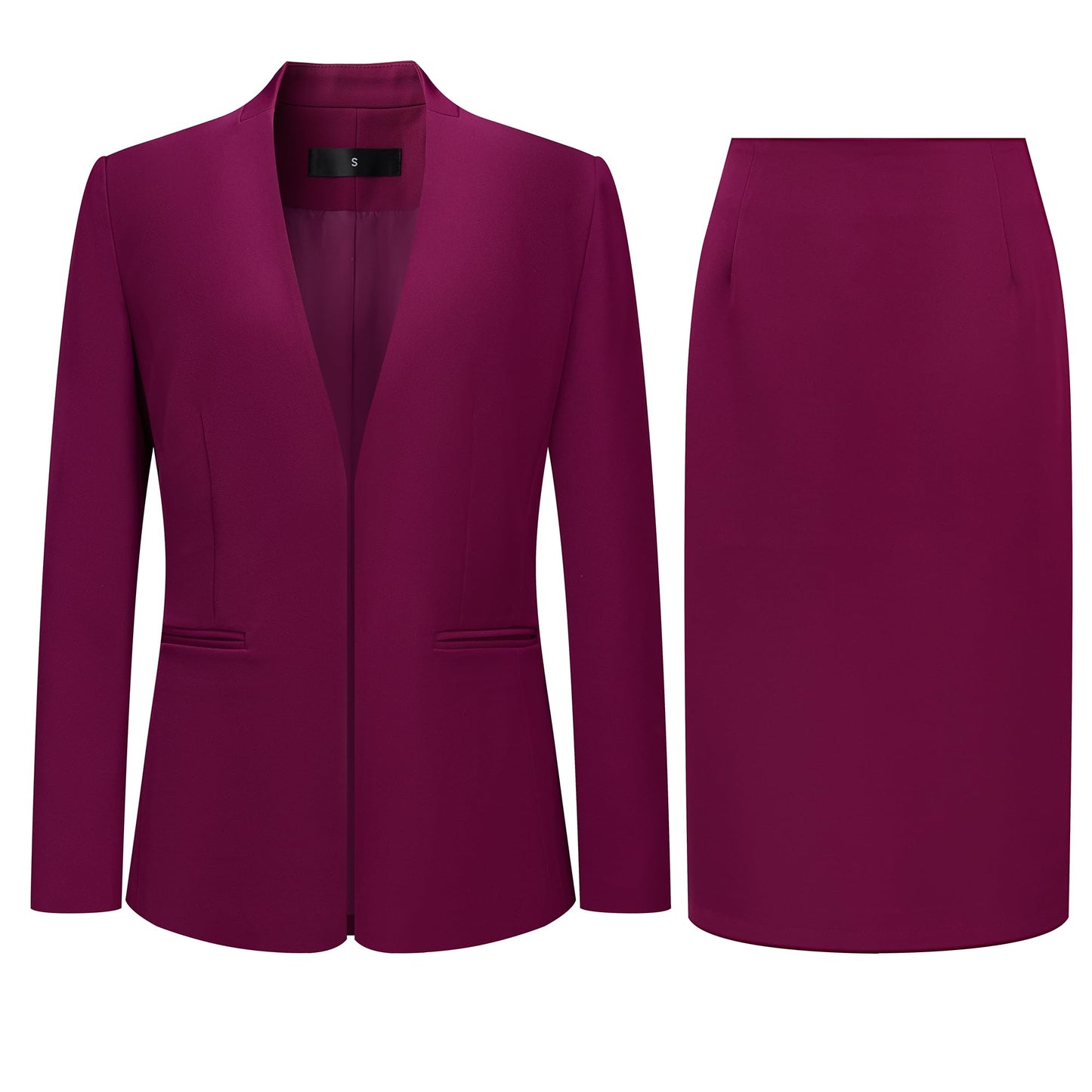 Women's 2 Piece Business Suit Skirt Set Collarless Blazer Jacket & Pencil Skirt Office Work Professional Outfits