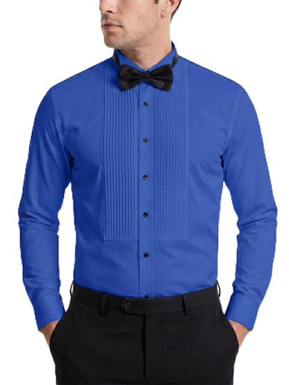 FAHIZO Men's White Tuxedo Shirt with Wing Collar, French Cuffs & Accessories