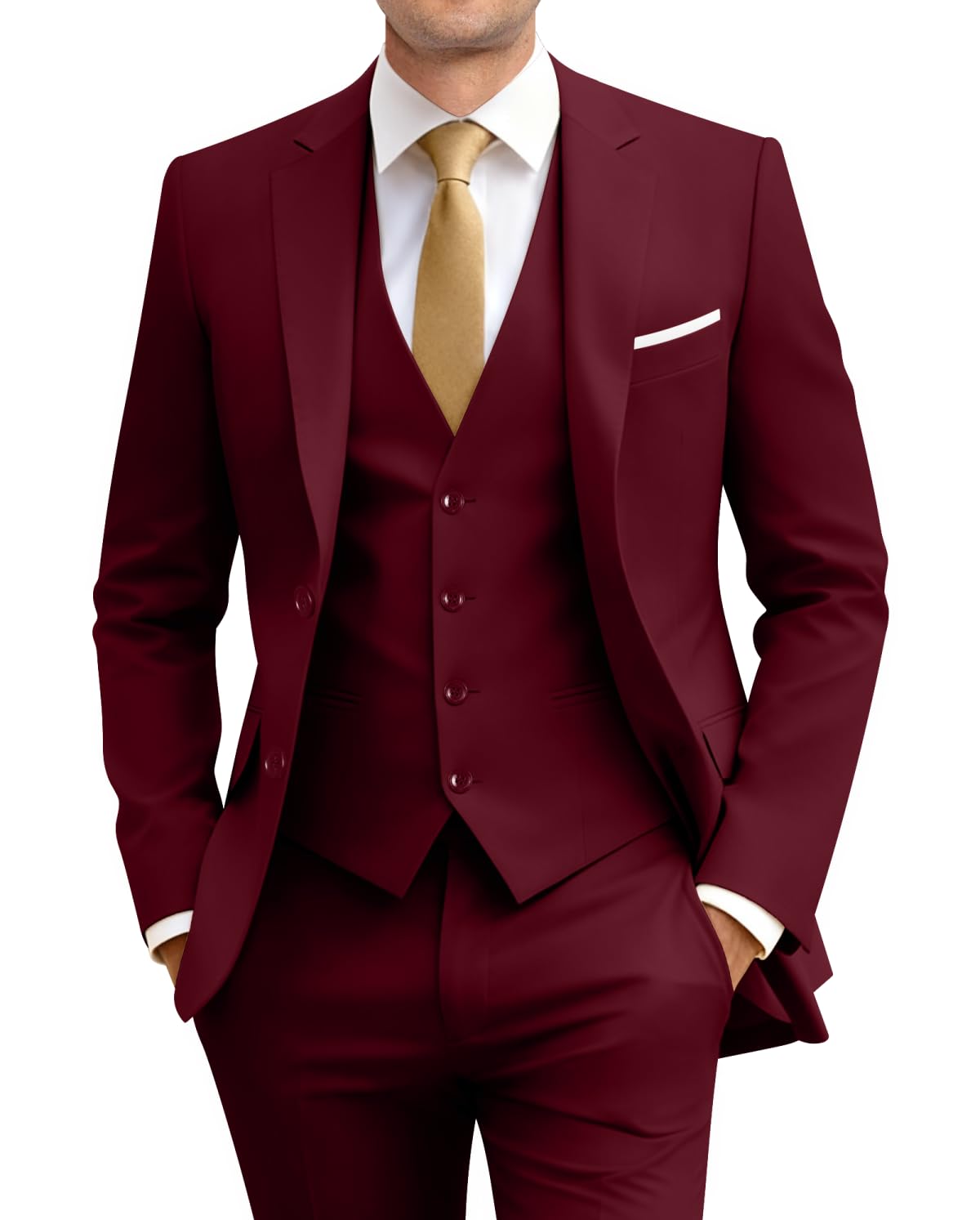Men's Slim Fit 3 Piece Suit Two Button Business Wedding Dress Tux Suit Set Jacket Vest Pants with Tie