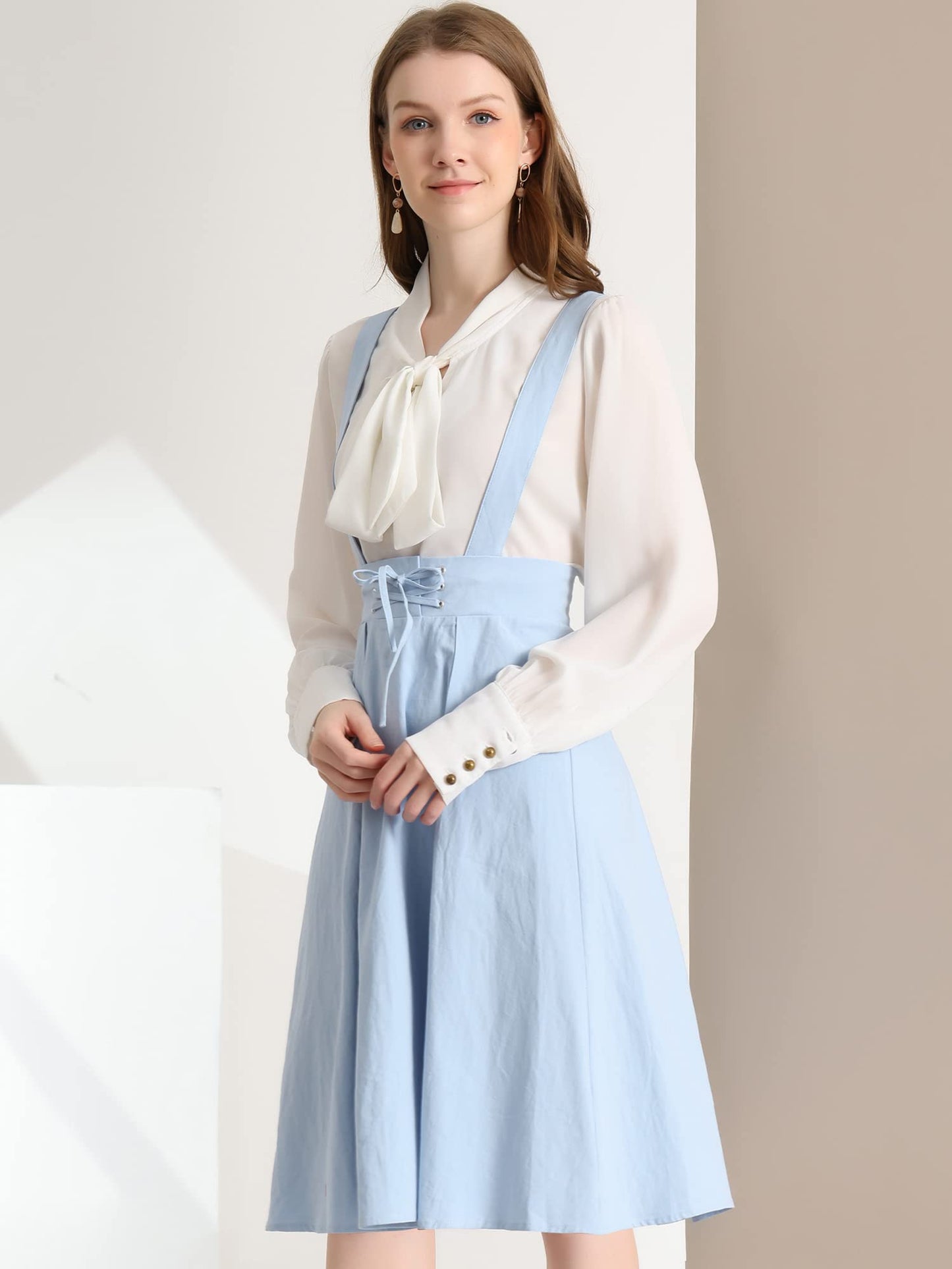 Allegra K Women's Cute Suspender Skirt High Waist Overall Corset Skater Skirt Short Mini Dress