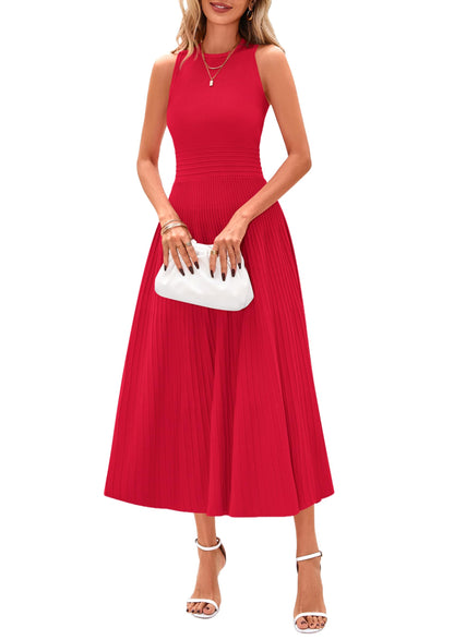 PRETTYGARDEN Spring Casual Dresses for Women 2026 Summer Business Work Midi Sleeveless A Line Pleated Cocktail Dress