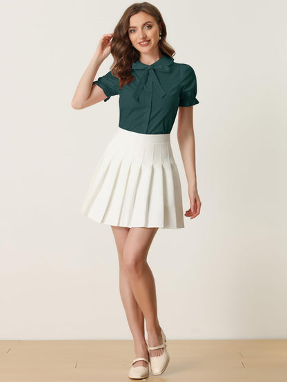 Allegra K Women's Vintage Peter Pan Collar Tie Neck Casual Cute Cotton Button-Up Shirt