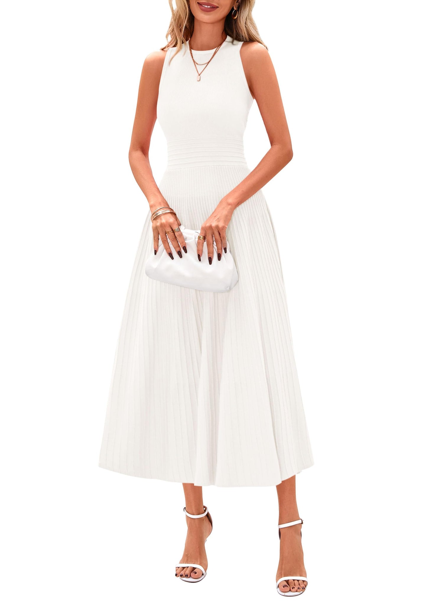 PRETTYGARDEN Spring Casual Dresses for Women 2026 Summer Business Work Midi Sleeveless A Line Pleated Cocktail Dress