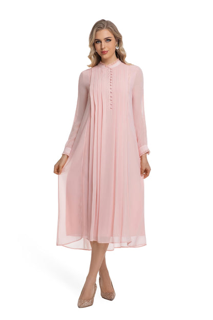 Women's 2026 Spring Fall Midi Dress with Belt Casual Long Sleeve Lace V Neck Pleated A Line Flowy Dresses for Work or Daily