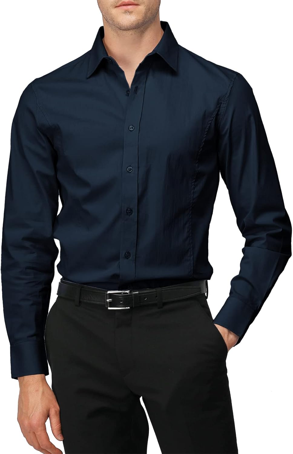 H2H Mens Slim Fit Dress Shirts Stretch Long Sleeve Basic Formal Shirts Solid Business Casual Button Down Shirts