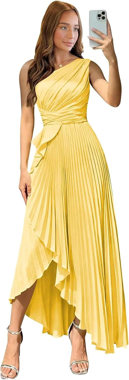 Satin One Shoulder Wedding Guest Dresses Long Asymmetrical Formal Prom Party Evening Gowns High Low 2026