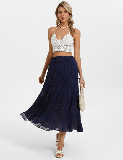 Kate Kasin 2026 Women's Chiffon Maxi Skirt, High Waist Pleated Skirts, Summer Flowy Long Skirts with Underskirt
