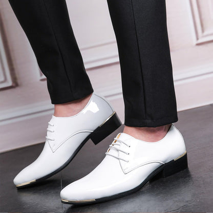 Men's Patent Leather Pointed Toe Derby Dress Shoes Classic Lace-Up Tuxedo Business Formal Oxford Shoes