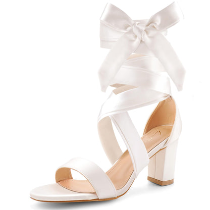 Leticia Strappy Heels for Women Chunky Heel Sexy Open Toe Lace Up Block Heels Comfortable High Heeled Sandals for Women Dressy Summer