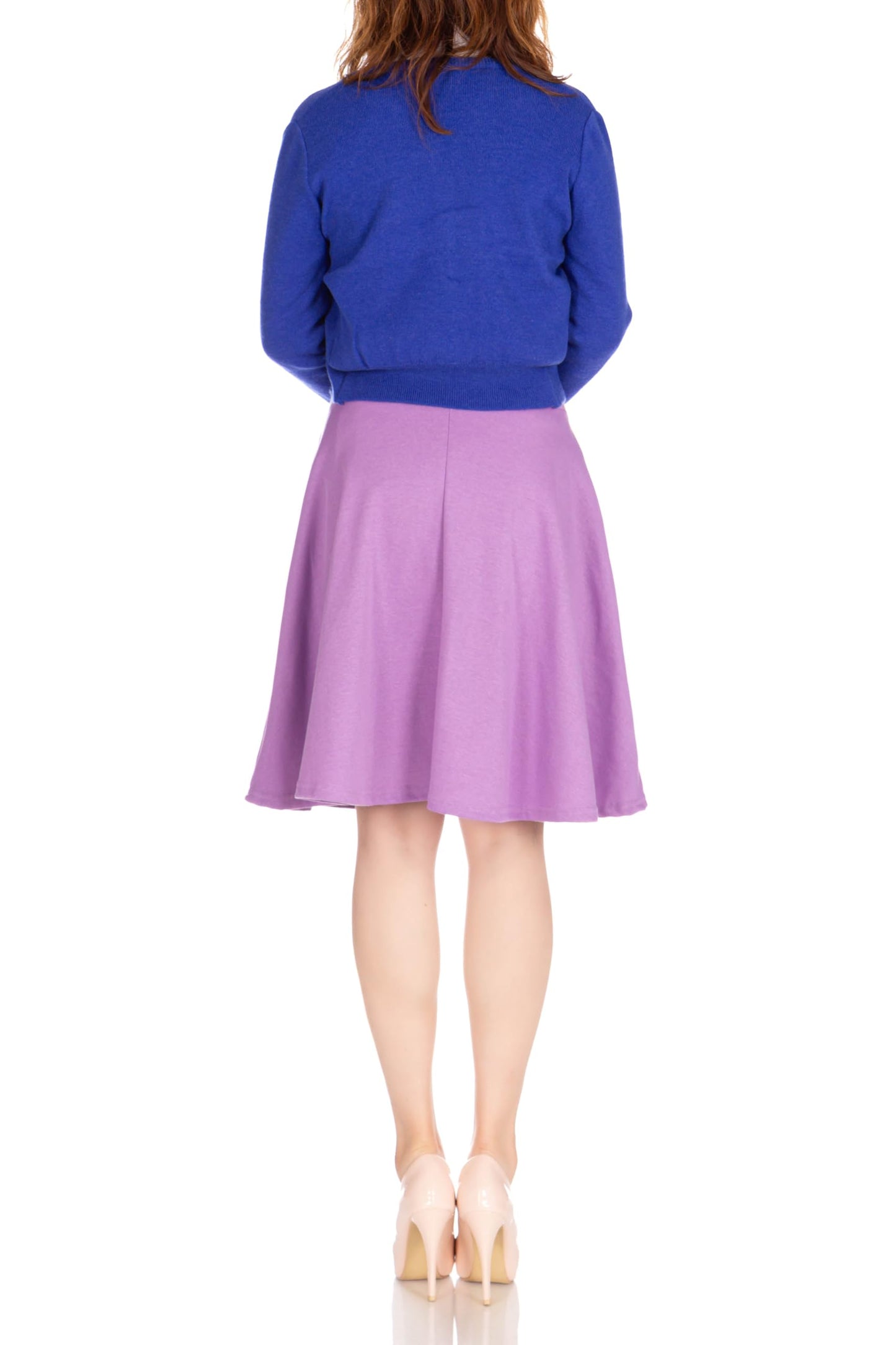 Dani's Choice High-Waisted Cotton Blend Skirt with Pockets - Knee Length A-line Flare for Business and Casual Wear